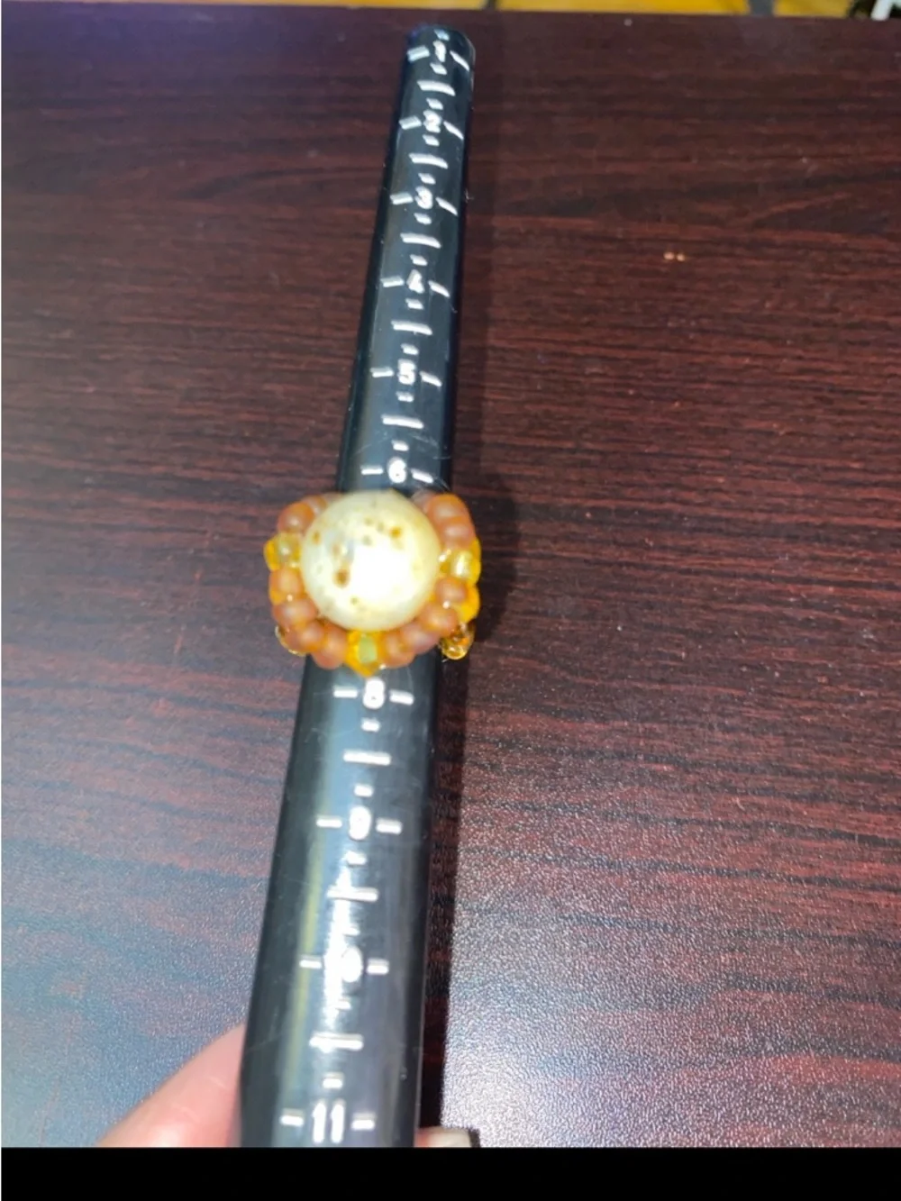 Amber and Cream Beaded Statement Ring for Women